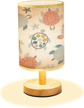 Minimalist Bedside Table Lamp Baby seamless Cute turtles on white Creative scandinavian kids texture Wood Nightstand Lamp Bedside Desk Lamp Wood Base Flaxen Fabric Shade for Bedroom Living Room