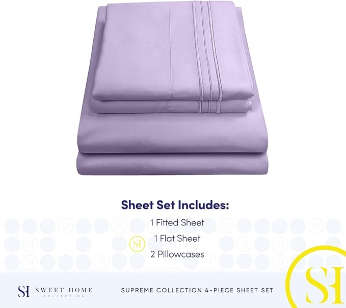 Queen Size Bed Sheets - Breathable Luxury Sheets with Full Elastic & Secure Corner Straps Built In - 1800 Supreme Collection Extra Soft Deep Pocket Bedding Set, Sheet Set, Queen, Lavender