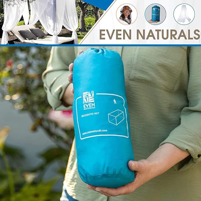 EVEN NATURALS Luxury Mosquito Bug Net for Bed Canopy, Tent for Single to Twin XL, Camping Screen House, Finest Holes Mesh, Square Netting Curtain for Bunk Bed, Storage Bag, Mosquito Netting for Patio