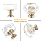 2-Pack Brass Base Crystal Drawer Knobs,Glass Crystal Gold Cabinet Knobs,1-5/16-Inch Hexagon,Kitchen Hardware Pulls, Modern Bathroom Hardware knob