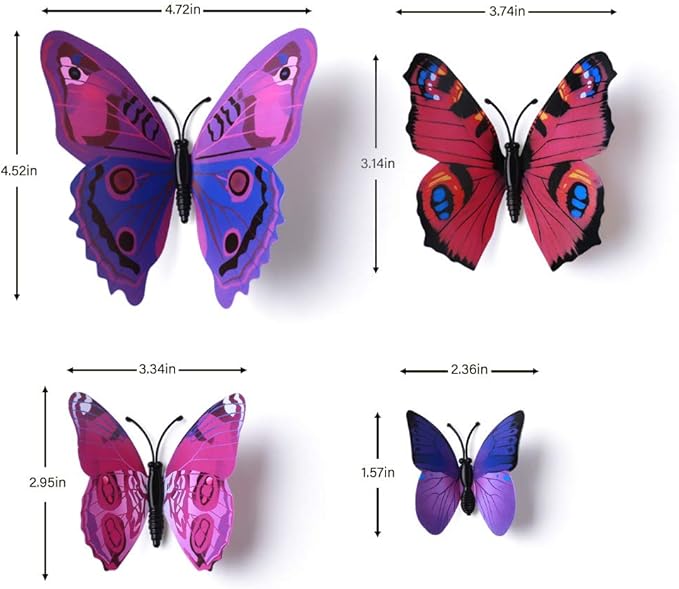 24pcs 3D Vivid Special Man-Made Lively Butterfly Art DIY Decor Wall Stickers Decals Nursery Decoration, Bathroom Décor, Office Décor, 3D Wall Art, 3D Crafts for Wall Art Kids Room Bedroom