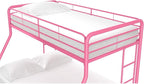 DHP Dusty Metal Bunk Bed Frame, Twin-Over-Full for Kids, Teens, Adults, Angled Ladder, Guardrail, No Boxspring, Small Spaces, Pink