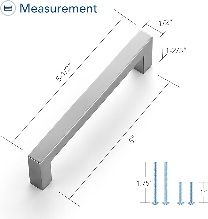 Ravinte 3 Pack Brushed Nickel Kitchen Cabinet Handles 5 Inch Cabinet Pulls Square Kitchen Hardware for Cabinet Drawer Pulls Drawer Handles Come with Screwdriver