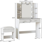 Vabches Vanity Desk with Mirror and Lights,Makeup Vanity Table with Charging Station,Vanity Set with 2 Drawers & Lots Storage Space,3 Lighting Modes Adjustable Brightness,White