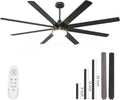 YUHAO 72 Inch Black Ceiling Fan with Light and Remote Control.Noiseless,Dimmable,3CCT,6 Speeds Reversible, DC Ceiling Fans for Indoor or Covered Outdoor
