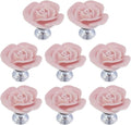 8PCS 1.57" × 1.3" Ceramics Light Pink Rose with Base Knobs Flower Shaped Pulls for Cupboard Drawer with 2 Kinds of Screws