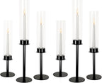 Hurricane Candle Holders Set of 6 Metal Candlestick Holder for Glass Taper Tall Candle Holders with Crystal Chimney Tube Candles Stands for Home Decor, Christmas, Dinning (6, Black)