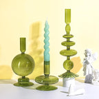 Rtteri 3 Pcs Glass Candlestick Holders Glass Candle Holders Groovy Wavy Elegant Taper Candle Stick for Wedding Home Birthday Party Christmas Halloween Decoration Windowsill Decor(Green)