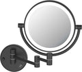 KIBI Circular Wall Mount Makeup Mirror with LED Lights, Dual-Sided 1x/5x Magnifying Mirror with Adjustable Arm, 360° Swivel, Solid Brass Construction for Durability and Style (Matte Black, KMM101)