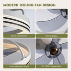 Ceiling Fans with Lights, 360° Rotating Ceiling Fan with Lights and Remote, 6 Wind Speeds Smart Flush Mount Ceiling Fan for Bedroom, Dining Room and Kitchen 20"