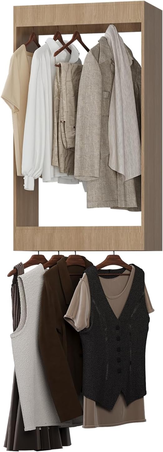 ROOMTEC 31.5" Double Hanging Closet Unit, Modular Closet System with Hanging Rod, Wardrobe Organizer for Bedroom or Walk-in Closet, Wall Mounted, Customizable Clothes Storage Unit, Wood