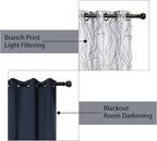 BONZER Mix and Match Curtains - 2 Pieces Branch Print Sheer Curtains and 2 Pieces Blackout Curtains for Bedroom Living Room Grommet Window Drapes, 54x63 Inch/Panel, Grey Dark, Set of 4 Panels