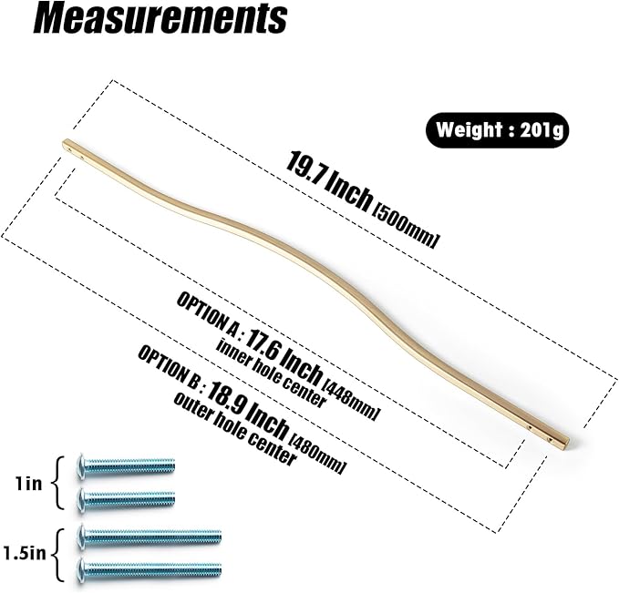 Goo-Ki Low Profile Brushed Brass Cabinet Pulls, Double Hole Centers (17.6''/18.9'') Zinc Alloy Handle for Drawer Cupboard Wardrobe,6 Packed