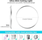 zemty 6Pack LED Ceiling Light Fixture, 6.5-Inch 12W 1200lm Small Flush Mount Light, Adjustable 3000K 4000K 6500K Color Temperatures, Round Flat Recessed Lamp for Kitchen Closet Hallway Laundry, Nickel