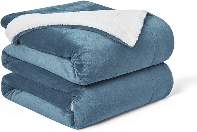 Walensee Sherpa Fleece Blanket (Twin Size 60”x80” Slate Blue) Plush Throw Fuzzy Super Soft Reversible Microfiber Flannel Blankets for Couch, Bed, Sofa Ultra Luxurious Warm and Cozy for All Seasons