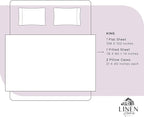 Linen Home 100% Cotton Percale Sheets King Size, Iris Lilac, Deep Pocket, 4 Pieces Set - 1 Flat, 1 Deep Pocket Fitted Sheet and 2 Pillowcases, Crisp Cool and Strong Bed Linen