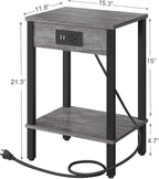 VIMBER Set of 2 End Table with Charging Station, Narrow Side Table with USB Ports and Outlets, Nightstands with 2-Tier Storage Shelves, Sofa Table for Small Space Living Room Bedroom, Grey
