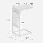 TUTOTAK C Shaped End Table with Charging Station, Side Table for Sofa, Couch Table with Storage Bag, TV Tray Table with 2 USB Ports and Outlets for Living Room, Bedroom, White TB01BW024