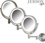 JERDON Wall-Mounted Makeup Mirror with Lights - Direct-Wired Lighted Makeup Mirror with 8X Magnification & Nickel Finish - Model HL88NLD