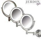 JERDON Wall-Mounted Makeup Mirror with Lights - Chrome Lighted Makeup Mirror with 8X Magnification - Model HL88CL