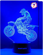 Motocross 3D Lamp Gift with Remote, Dirt Bike Decor Toys for Boys Girls Room, 7 Colors Changing Nightlight Bedside for Kids Baby