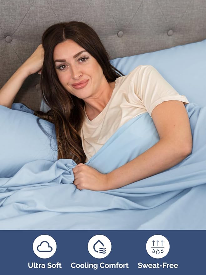 Extra Deep Queen Sheet Set - 6 Piece Breathable & Cooling Sheets - Hotel Luxury Bed Sheets Set - Easy & Secure Fit - Soft, Wrinkle Free & Comfy Sheets Set - Light Blue Sheet Set w/Extra Deep Pockets