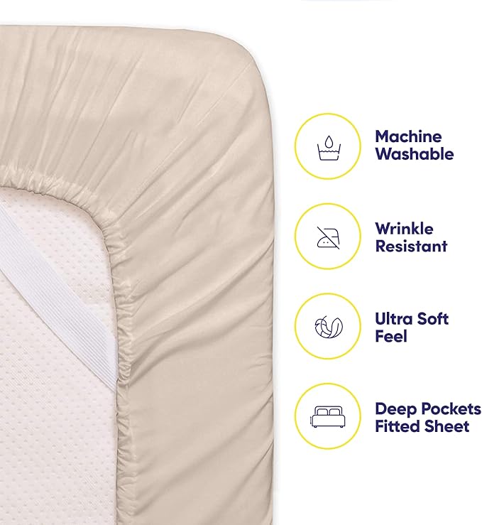 Twin XL Size Bed Sheets - 4 Piece 1500 Supreme Collection Fine Brushed Microfiber Deep Pocket Twin X-Large Sheet Set Bedding - 1 EXTRA PILLOW CASES, GREAT VALUE, Twin XL, Beige