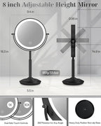 Makeup Mirror with Lights, 1X/30X Lighted Magnifying Mirror Height Adjustable, 3000mAh Rechargeable Double Sided Vanity Mirrors with 3 LED Lighting and Adjustable Brightness for Desk Women Gift