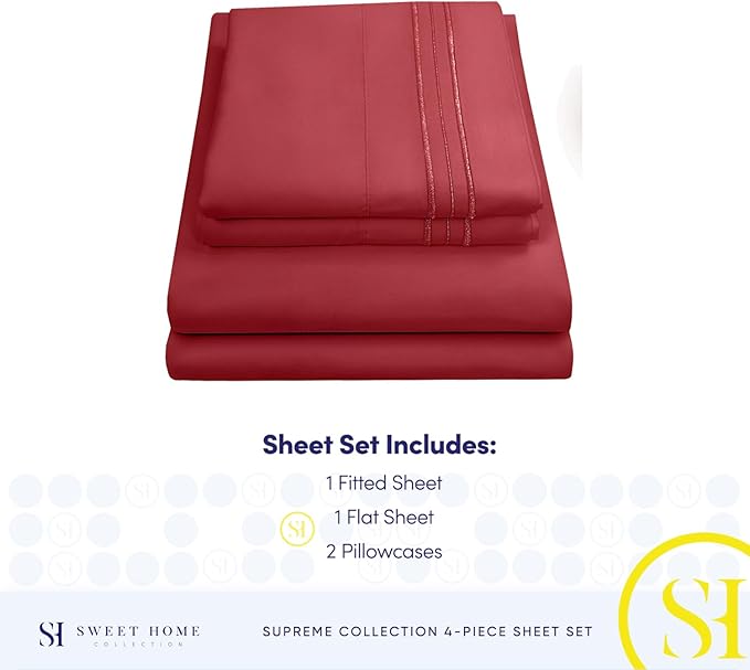 Queen Size Bed Sheets - Breathable Luxury Sheets with Full Elastic & Secure Corner Straps Built In - 1800 Supreme Collection Extra Soft Deep Pocket Bedding Set, Sheet Set, Queen, Burgundy