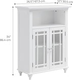 Teamson Home Neal Wooden Freestanding Floor Cabinet with 1 Adjustable Shelf 3 Storage Spaces 2 Glass Doors and 2 Clear Knobs, White