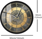 Triple Horn of Odin Decorative Wall Clock with Metal Frame, 12 Inch Viking Decor Nordic Sign Clock Scandinavic Mythology Celtic Rune Norse Pagan Clock Silent Movement Viking Gifts for Men