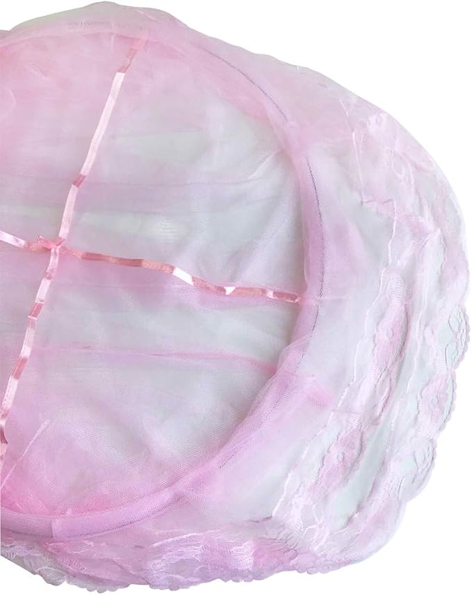 BCBYou Pink Princess Bed Canopy Netting Mosquito Net Round Lace Dome for Twin Full and Queen Size Beds Crib with Jumbo Swag Hook