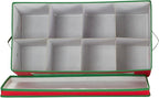 Household Essentials Holiday Figurine Storage Box, Windowed Storage with Lid, 8 Storage Compartments, Double Handles, Red with Green Trim
