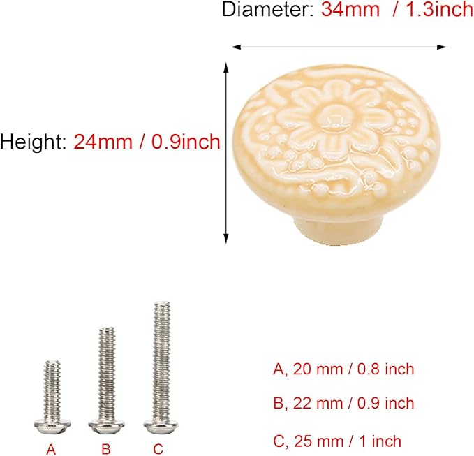 HUAMULAN 15 PCS Cabinet Knobs Glossy Ceramic Dresser Mushroom Table Drawer Cupboard Pull Furniture DIY Wardrobe Solid Color Vintage Handle,with 3 Size Mounting Screws
