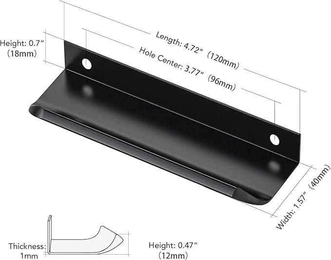 Ravinte Hardware 20 Pack Black Cabinet Handles, 4.75 Inch (120mm) Finger Edge Pulls, 3.75 Inch Hole Center, Finger Pulls for Cabinets
