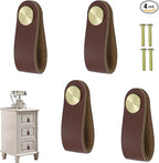 Leather Drawer Pulls and Knobs Soft Cabinet Handles Modern Cabinets Door Knob for Furniture Cupboards Wardrobe Dresser Decorative Handle with Screw 4 Pcs (Red Brown)