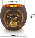 SHMILMH Thanksgiving Votive Candle Holder Set of 12, Glass Tealight Votives Holder with 6 Laser Engraving Patterns, Fall Table Centerpiece Indoor Outdoor Decor
