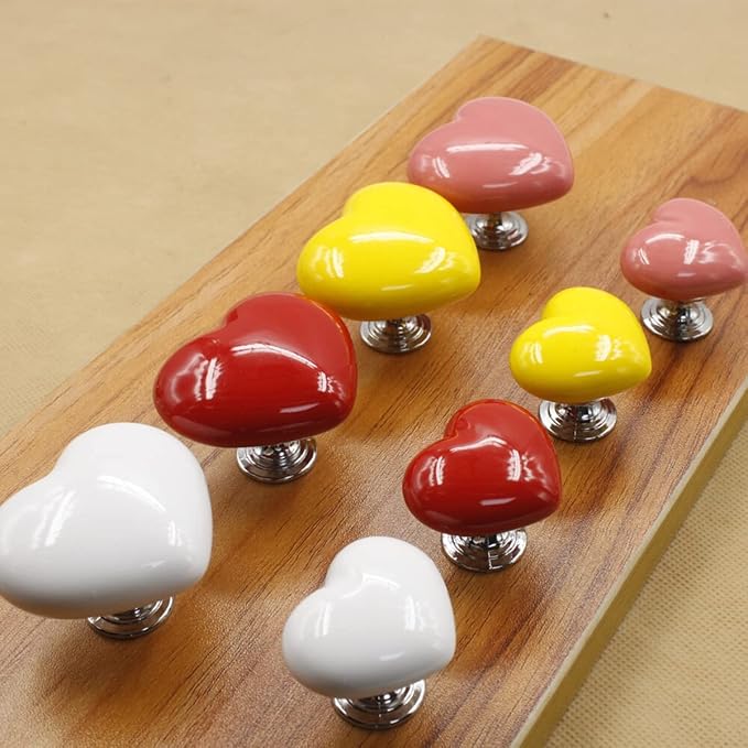 HUAMULAN 10PCS Heart Shape Glossy Ceramic Knobs Cabinet Dresser Pulls Door Handles Cupboard Wardrobe Drawer Backplate,Yellow