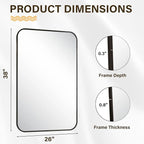 HARRITPURE Rectangular Bathroom Mirror 38''x26'' Black Bathroom Wall Mirror Aluminum Frame Wall-Mounted Mirrors for Entryway Bedroom Living Room