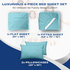 DREAMCARE Full Size Sheets Set - 4 Pcs Cooling Bed Sheets with Up to 15" Deep Pockets - Soft, Long-Lasting 100% Brushed Polyester with Side Pocket (Spa Blue)