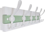 SKOLOO Coastal Wall Mounted Coat Rack - 17" Beach House Entryway Wooden Coat Hook with 5 Hooks for Hanging Coats, Hats or Towels, Oceanfront Cottage Core Collection, White & Green
