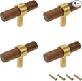 Drawer 2.36"/60mm Pulls Brass Walnut Kitchen Wardrobe Cabinet Hardware Pull Handle Single Hole with Screw, 4Pcs