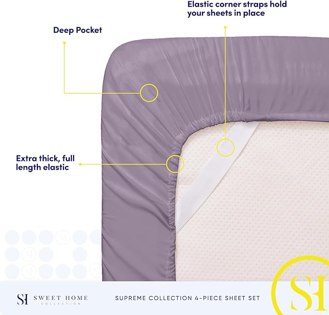 Queen Size Bed Sheets - Breathable Luxury Sheets with Full Elastic & Secure Corner Straps Built In - 1800 Supreme Collection Extra Soft Deep Pocket Bedding Set, Sheet Set, Queen, Plum