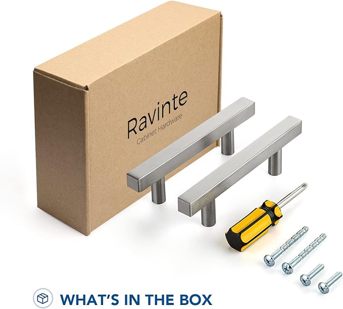 Ravinte 20 Pack Cabinet Handles 3 Inch Brushed Nickel Cabinet Pulls Square Hardware for Kitchen Cabinets - 5 Inch Total Length