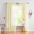 Treatmentex Pompom Sheer Yellow Curtains for Living Room Bedroom Nursery Room 72 inch Long Linen Texture Curtain Drapes for Kids Room 2 Panels Rod Pocket