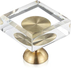 24-Pack 1-1/4-Inch White Cabinet Glass Crystal knobs Brass Drawer Round Knobs Dresser Pulls, Gold Hardware Kitchen Closet knobs for Bifold Doors