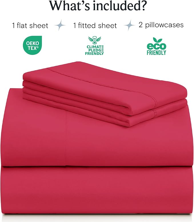 LuxClub 4 PC Sheet Set Bed Sheets Deep Pockets 16" Eco Friendly Wrinkle Free Cooling Machine Washable Hotel Bedding Silky Soft - Red California King