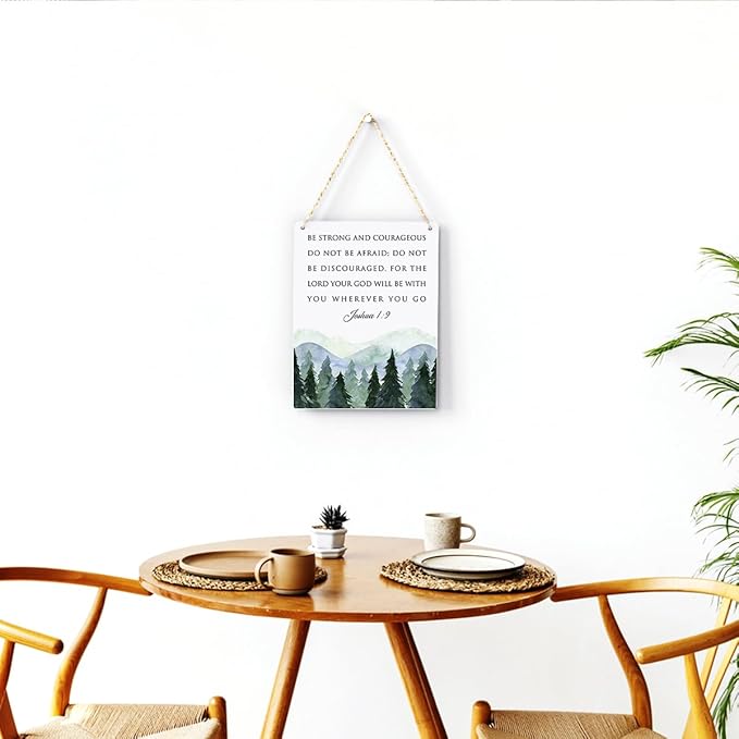 BELLOWDEER Inspirational Decor Be Strong and Courageous Joshua 1:9 Scripture Wooden Hanging Sign Christian Gift for Baby Kids Girl Boy Nursery Teen Room Bible Verse Wall Art 8 x 10 Inches