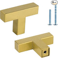 LONTAN 6 Pack Dresser Knobs Brushed Brass Kitchen Cabinet knobs Square Gold Cabinet Door Hardware for Bathroom Closet Cupboard