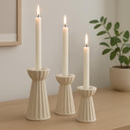 Honeydak Set of 3 Ceramic Taper Candle Holder Cream White Candlestick Holder Fluted Candle Stick Stand Boho Nordic Modern Decorative Table Centerpiece Wedding Home Dinner Party Housewarming Gift